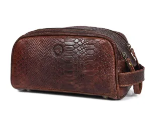 10" Premium Leather Toiletry Travel Pouch With Waterproof Lining | King-Size Handcrafted Vintage Dopp - Kit ~ Gift for Father's Day By Aaron Leather Goods (Bone Brown)