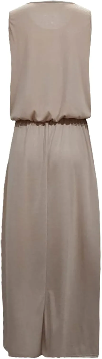 2024 Women Summer Dresses Sleeveless Casual Loose Midi Tank Dress Hide Belly Blouson Knee Length Sundress with Pockets