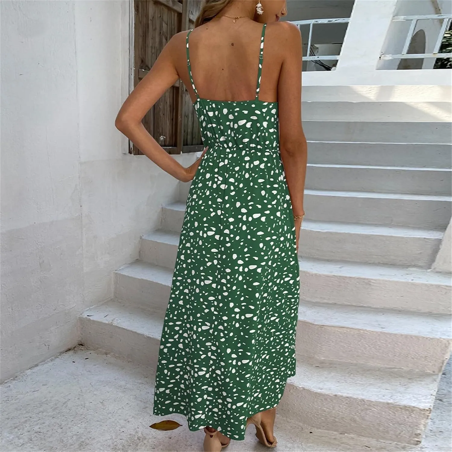 2025 Bohemian Floral Print Dress for Women Summer V Neck Spaghetti Strap Sleeveless Flowy Beach Maxi Dresses