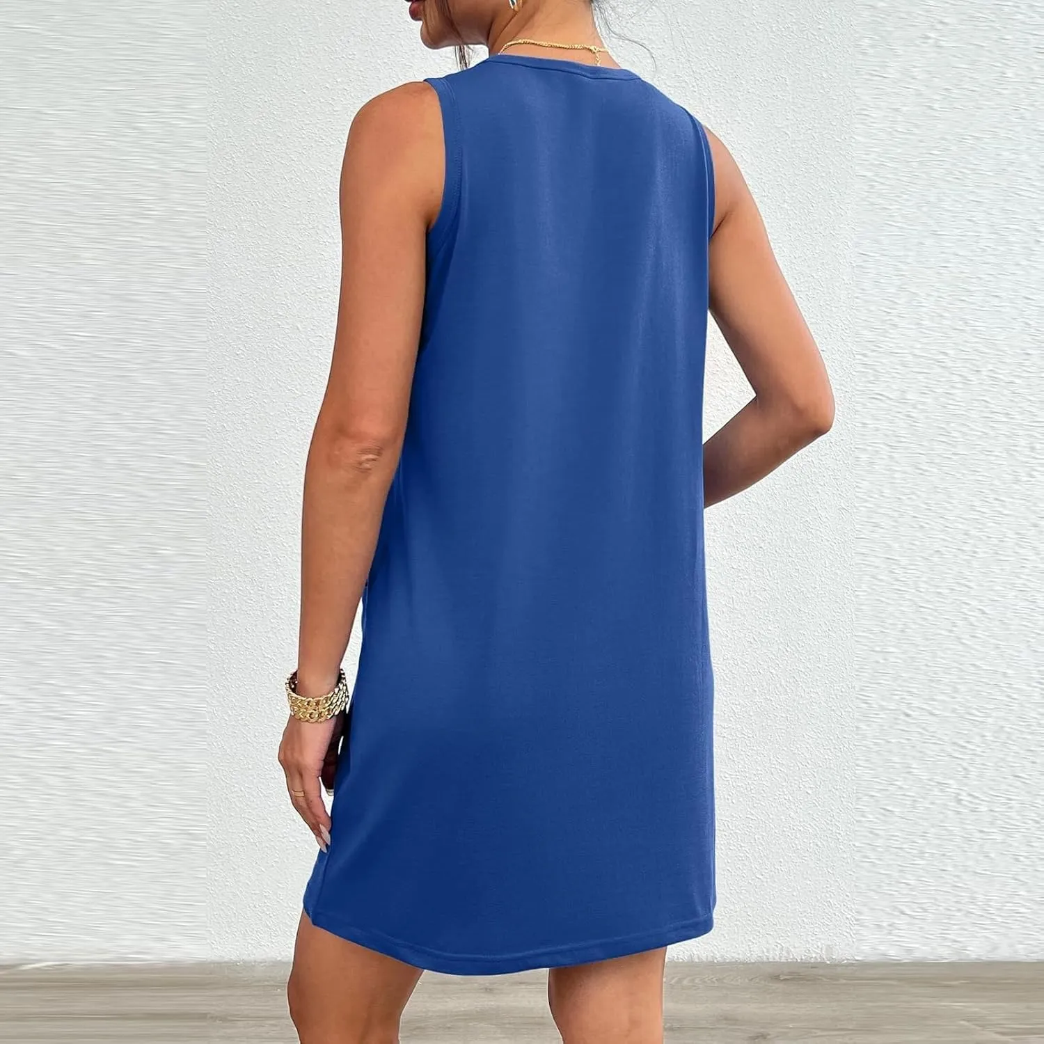 2025 Women's Beach Sundress Sleeveless Petite Loose Fit Tank Mini Dresses Casual Vacation Summer Beachwear