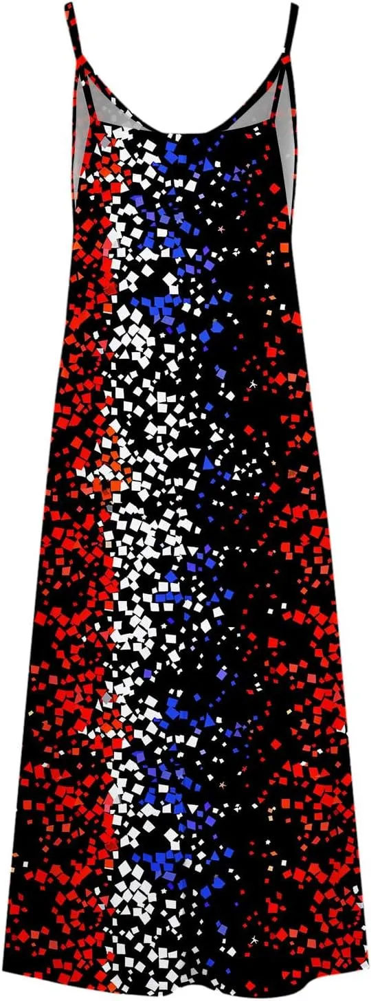 4th of July Dress for Women USA Flag Graphic Sundresses Stars Stripes Printed Independence Day Sleeveless Maxi Dress