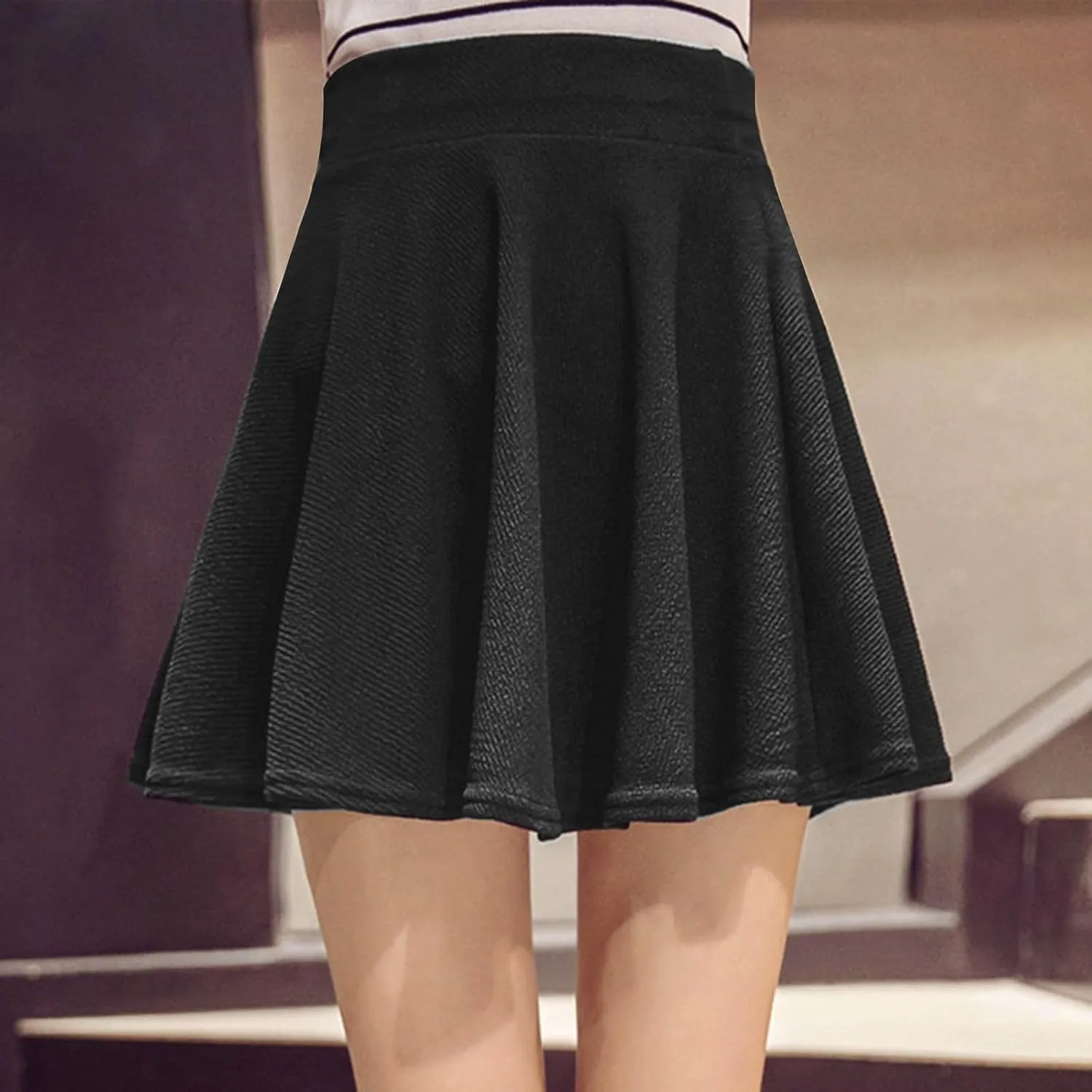 A-Line Pleated Midi Skirts for Women High Waist Flared Sexy Short Skirt Ruffle Flowy Basic Regular Casual Skirt