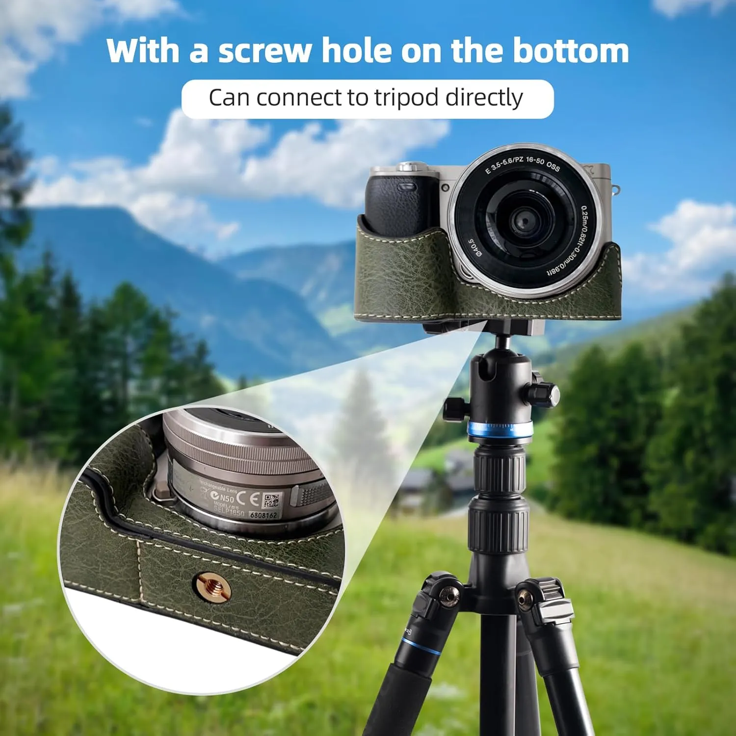 A6400 camera bag Portable Camera Protective Case Retro Style Camera Case Carry Bag Opening Bottom Design with Shoulder Strap Replacement for A6400/A6300/A6100/A6000 Camera, Green