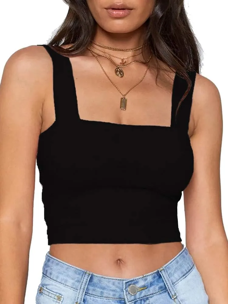 Abardsion Women's Sexy Sleeveless Skinny Basic Strappy Crop Tank Tops 2024