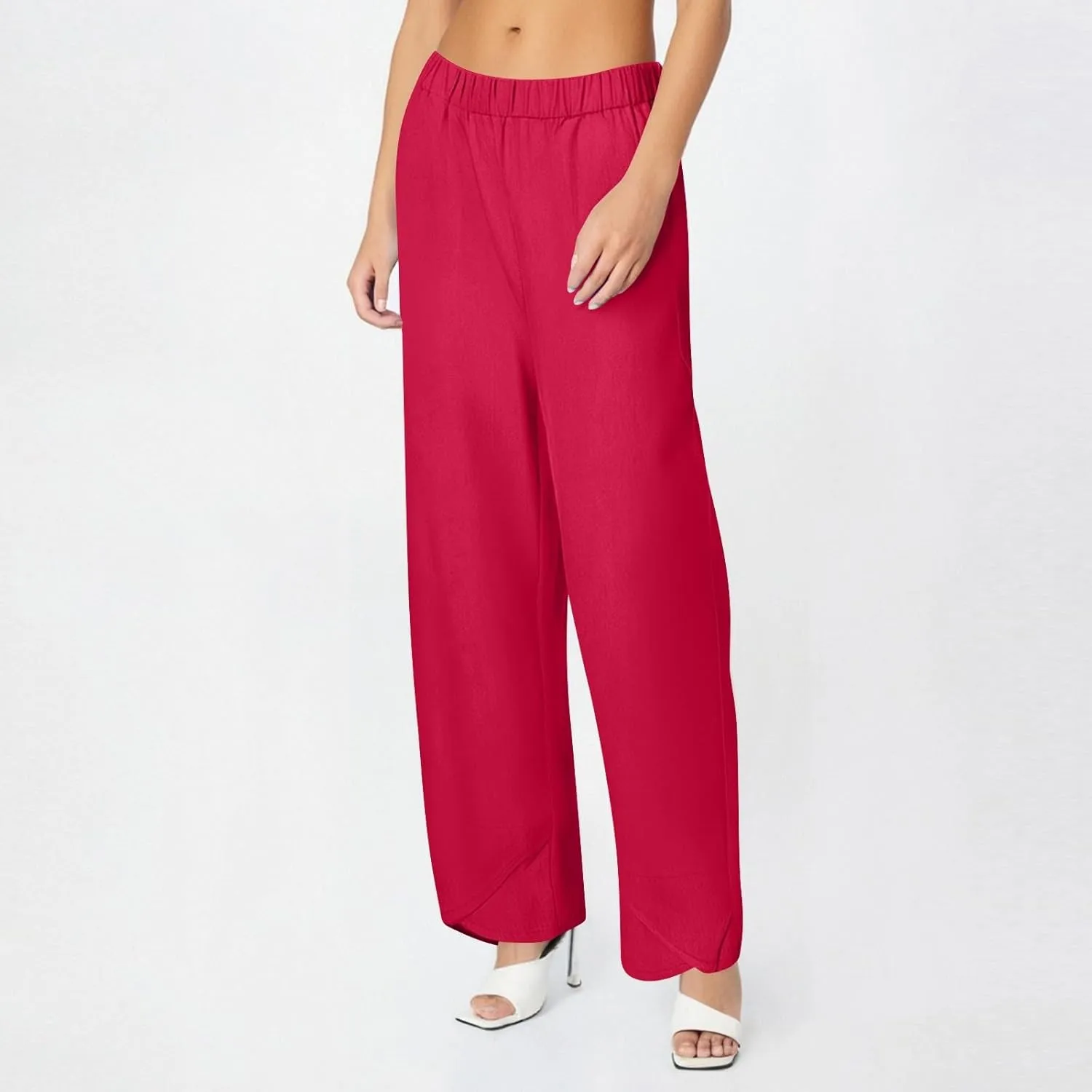 ADHOWBEW Womens Capri Pants with Pockets Wide Leg Drawstring Lounge Comfy High Waist Casual Cotton Flowy Summer Trousers