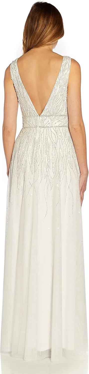 Adrianna Papell Women's Beaded Mesh Chiffon Gown