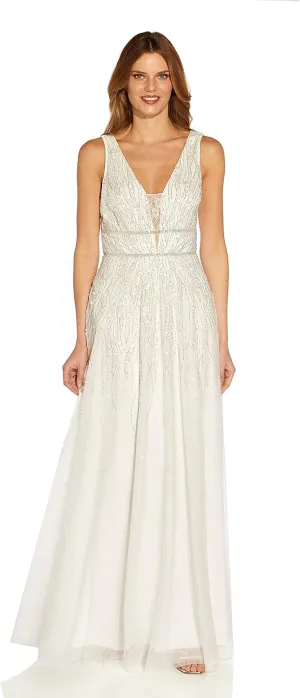 Adrianna Papell Women's Beaded Mesh Chiffon Gown