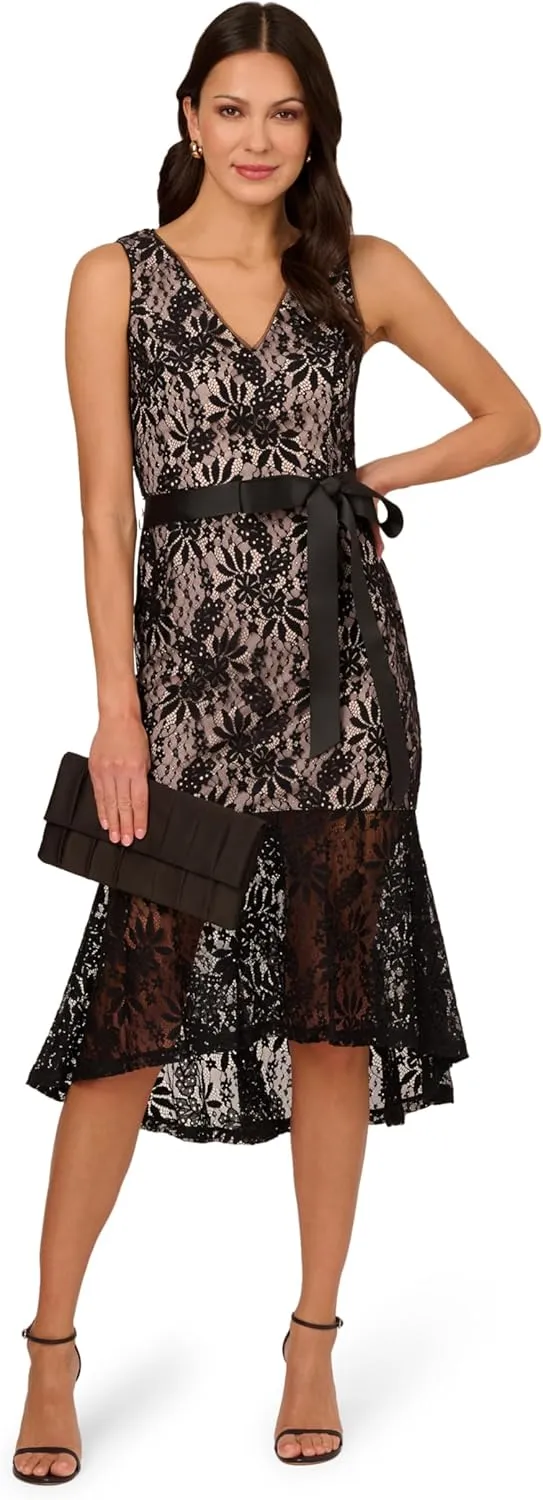 Adrianna Papell Women's Lace Midi Flounce Dress