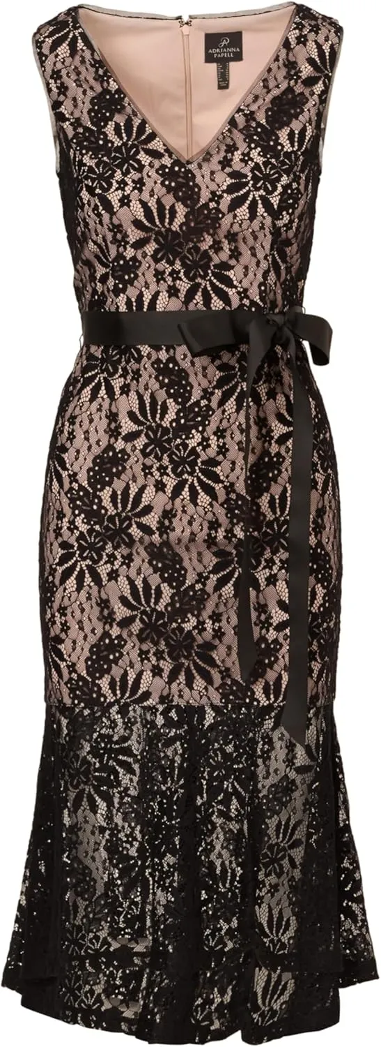 Adrianna Papell Women's Lace Midi Flounce Dress