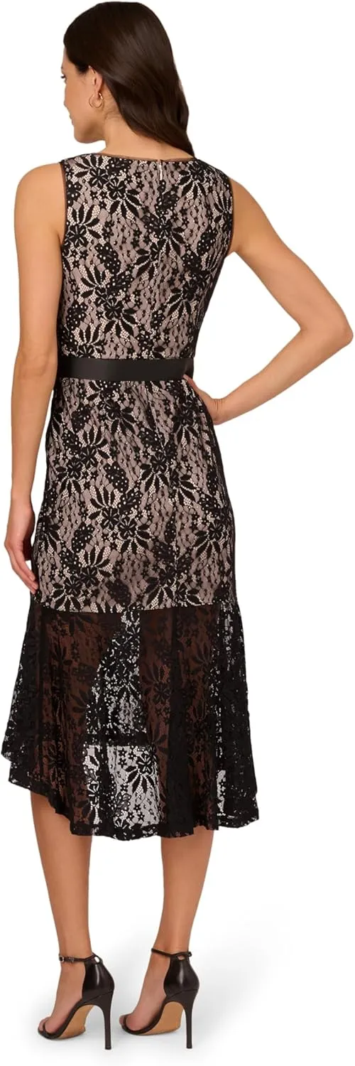 Adrianna Papell Women's Lace Midi Flounce Dress