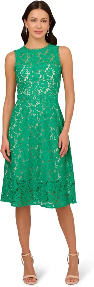 Adrianna Papell Women's Lace Midi Flounce Dress