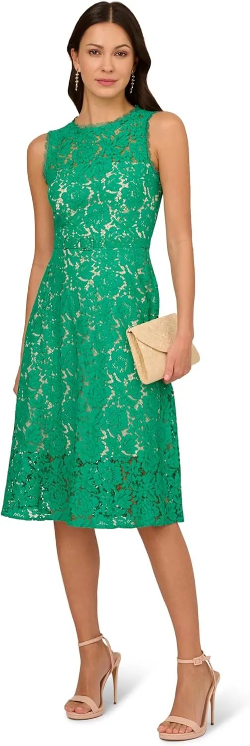Adrianna Papell Women's Lace Midi Flounce Dress