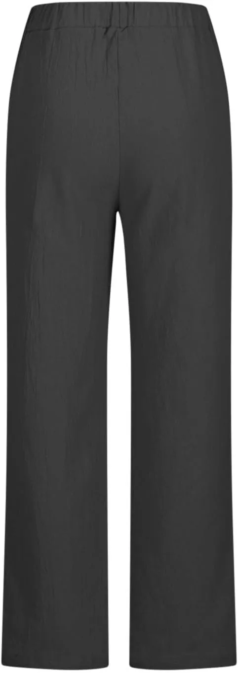 Akklian Women's Summer Cotton Linen Wide Leg Pants Drawstring High Waisted Palazzo Pants Flowy Beach Trousers with Pockets