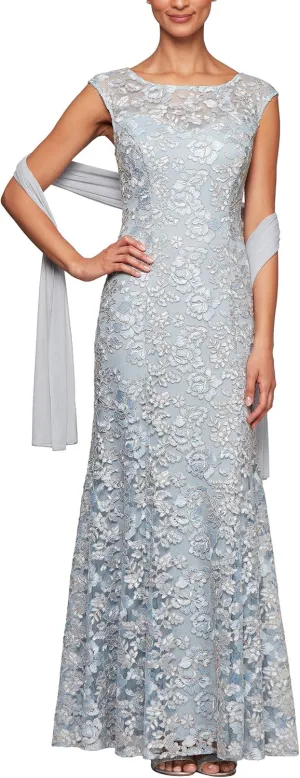 Alex Evenings Women's Long Sleeveless Mother of The Bride Dress with Shawl (Petite and Regular Sizes)
