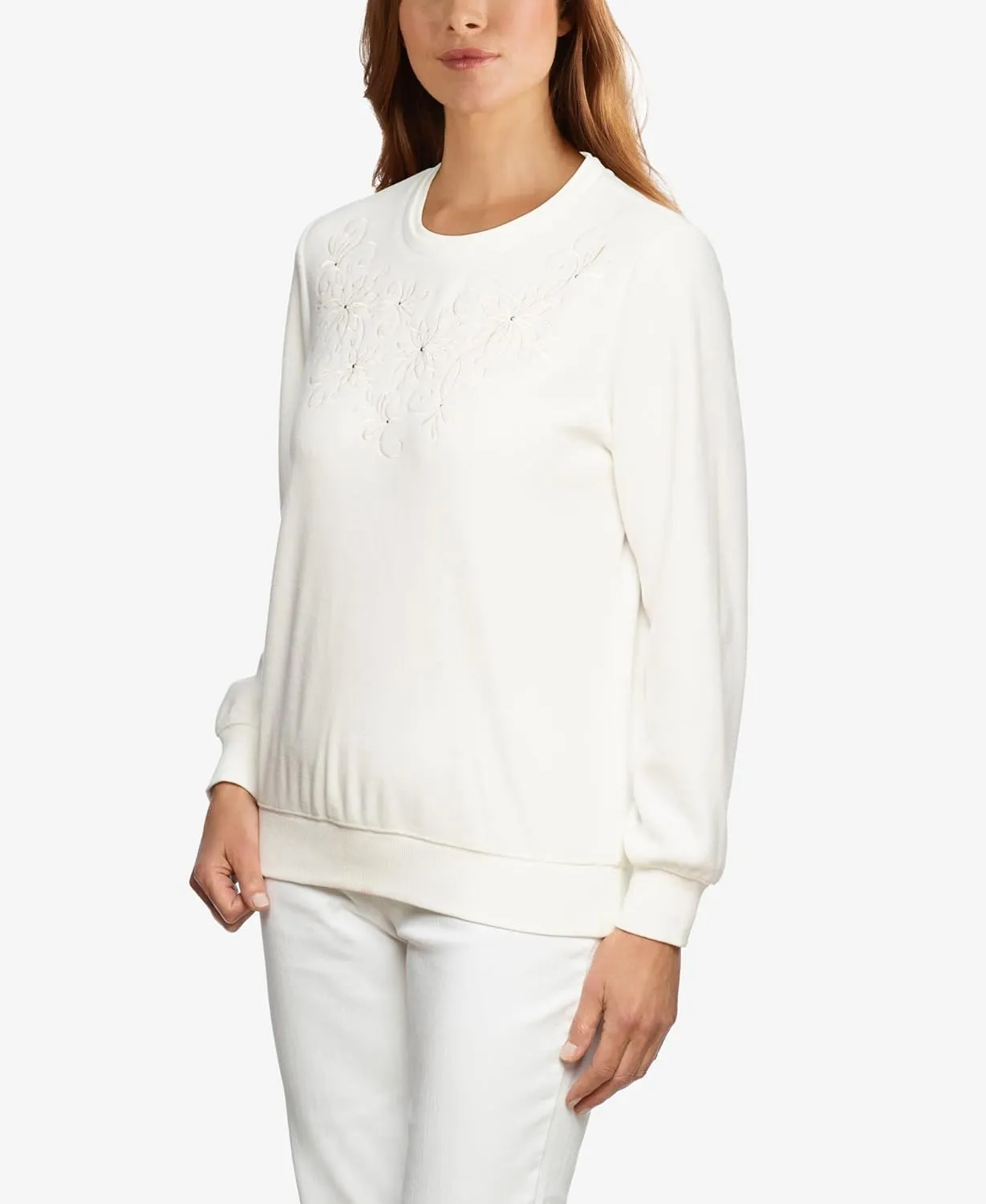 Alfred Dunner Petite Women's Floral Embroidery Yoke Top