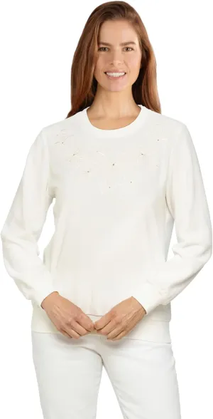 Alfred Dunner Petite Women's Floral Embroidery Yoke Top