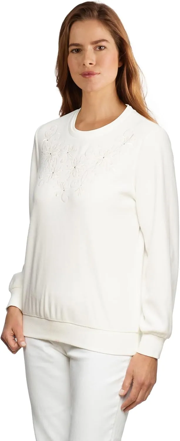 Alfred Dunner Petite Women's Floral Embroidery Yoke Top