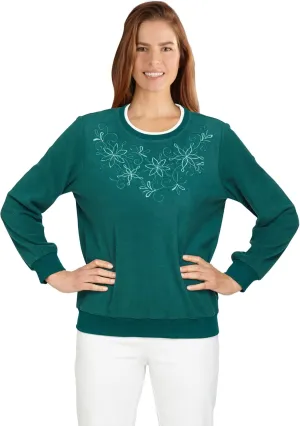 Alfred Dunner Petite Women's Floral Embroidery Yoke Top