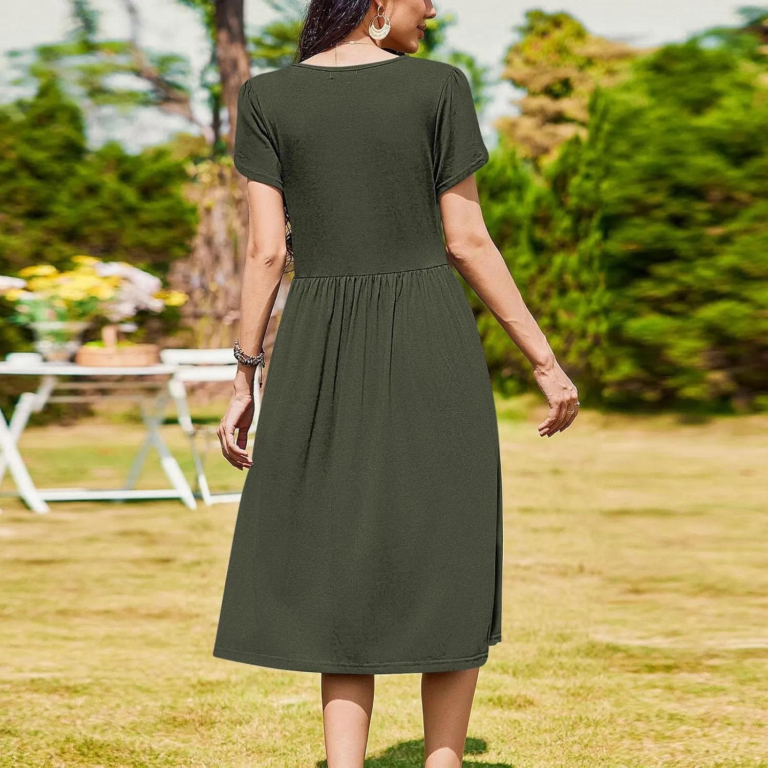Aline Dress for Women Summer Short Sleeve Curvy Hem Dresses Vacation Boho Beach Sundress with Pockets