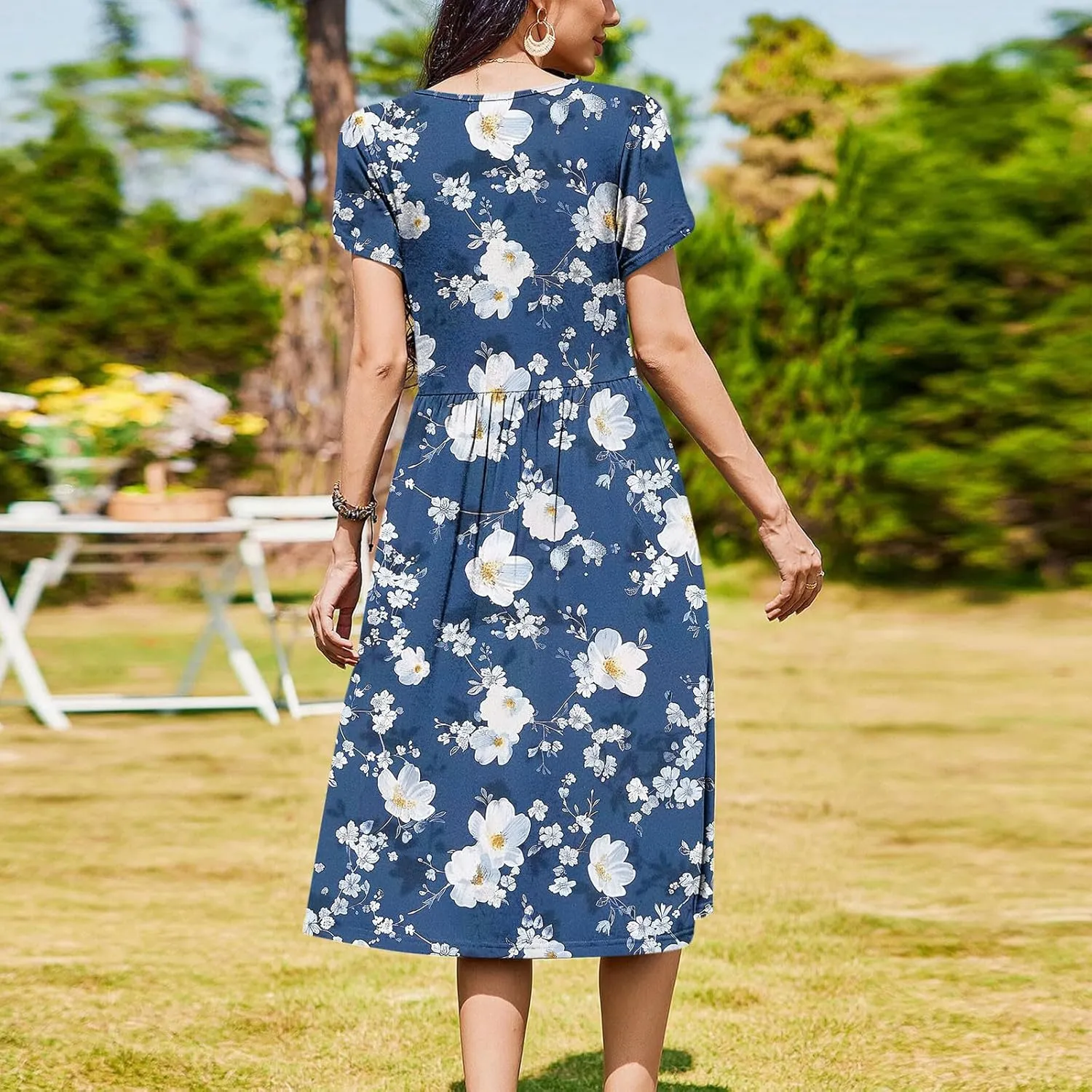 Aline Dress for Women Summer Short Sleeve Curvy Hem Dresses Vacation Boho Beach Sundress with Pockets
