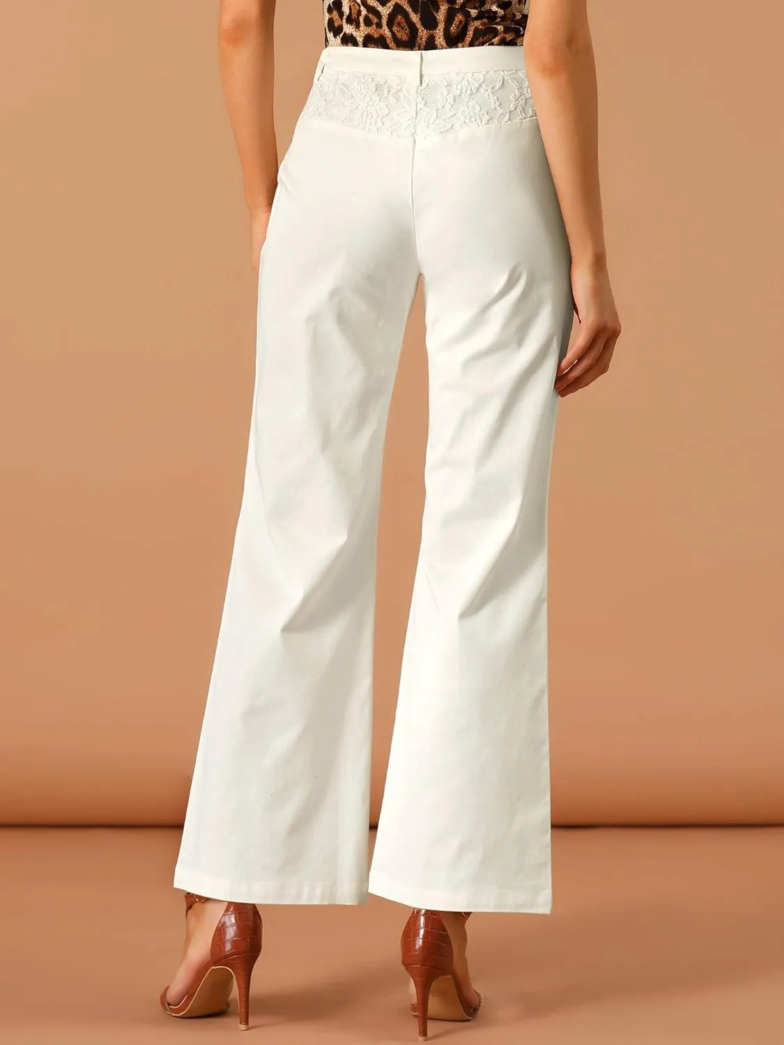 Allegra K Women's Bell Bottom 70s Long Pants High Waist Elegant Work Trousers