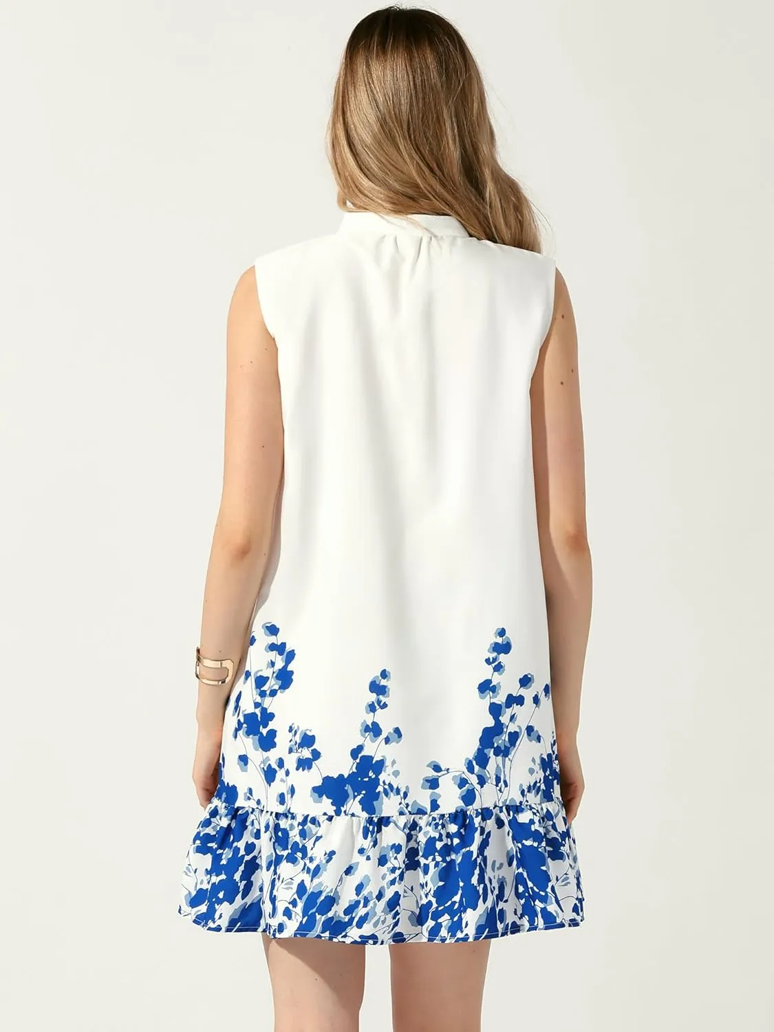 Allegra K Women's Summer Dress Casual Floral Printed Ruffled Hem Sleeveless Mini Dress