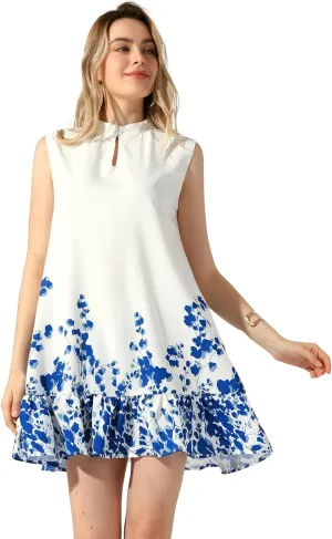 Allegra K Women's Summer Dress Casual Floral Printed Ruffled Hem Sleeveless Mini Dress