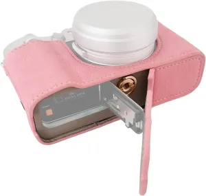 Andoer Portable Camera Protective Case Retro Style Camera Case Bottom Opening Carrying Bag with Replacement Shoulder Strap for Fujifilm X100VI Camera, pink, pink