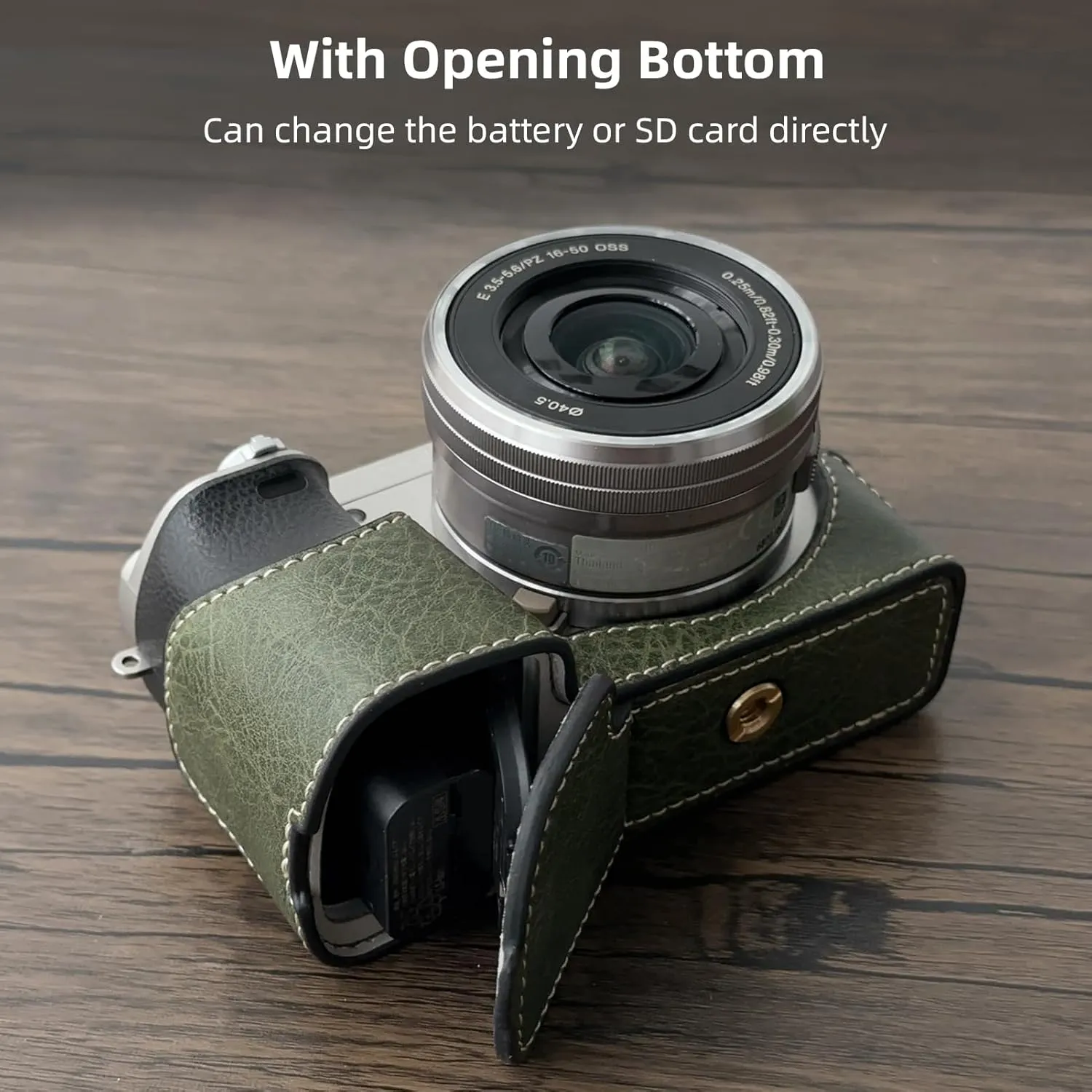 Andoer Portable Camera Protective Case Retro Style Camera Case Carry Bag Opening Bottom Design without Shoulder Strap Replacement for Sony A6400/A6300/A6100/A6000 Camera, Green