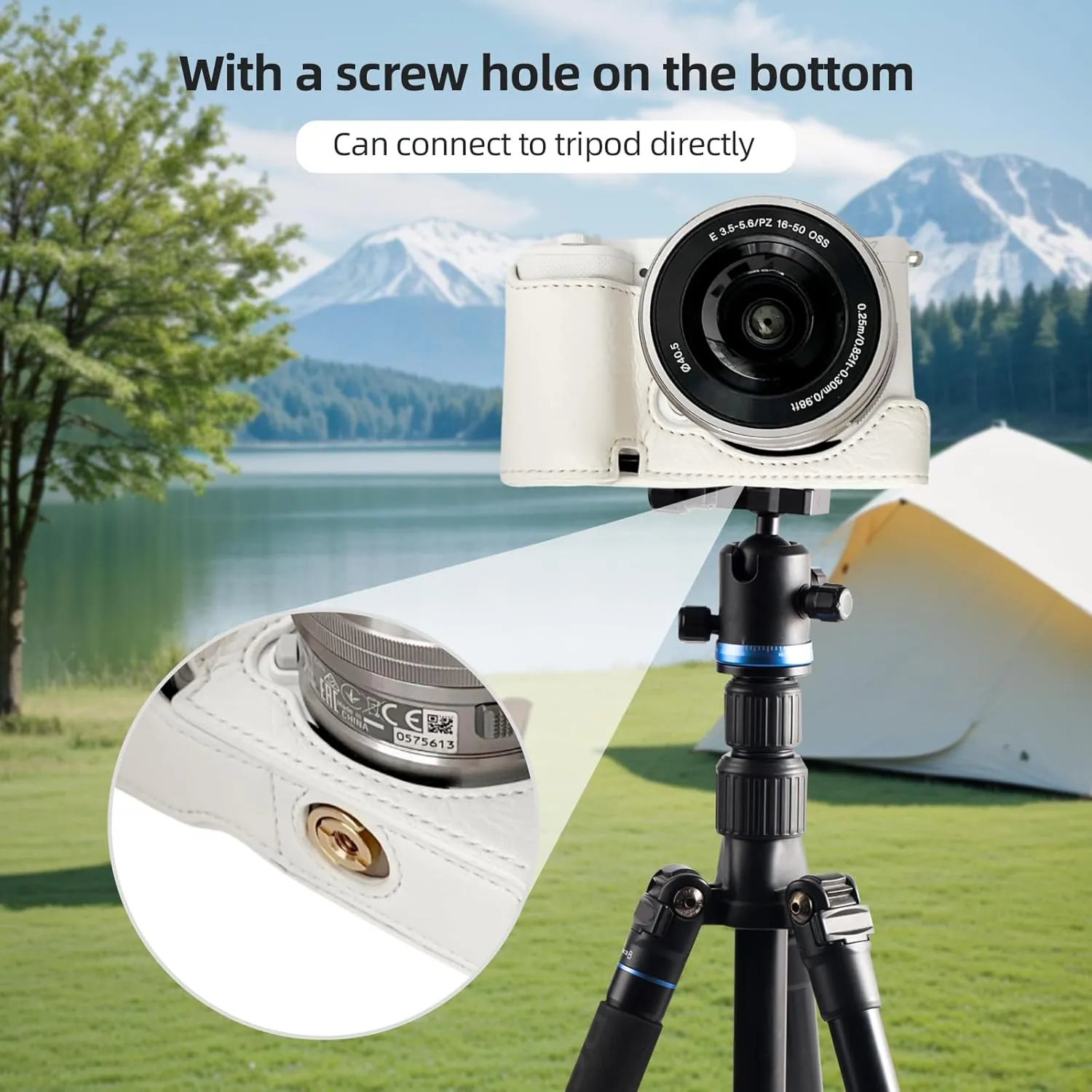 Andoer Portable Camera Protective Case Retro Style Camera Case Carrying Bag Bottom Design with Shoulder Strap Opening Replacement for Sony ZVE10 Camera, white