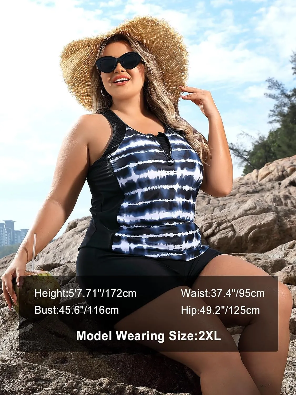 Angel season Plus Size Tankini Swimsuits Tops for Women Swim Top Only Tummy Control Bathing Suits Zippered Swimswear