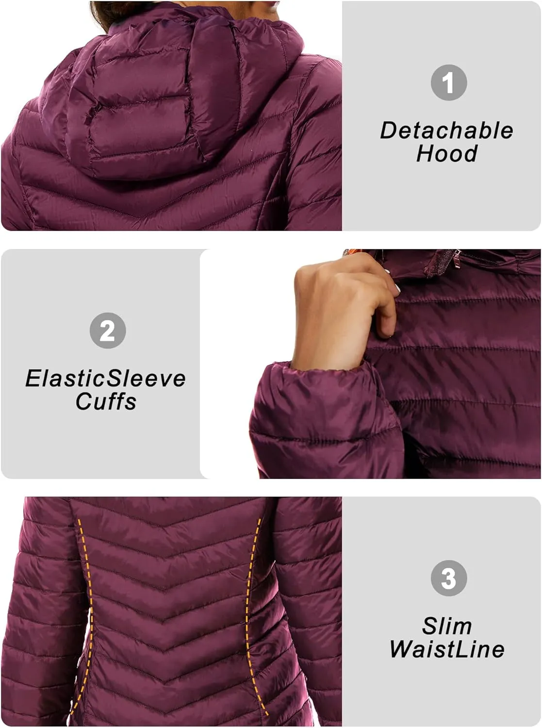 ANOTHER CHOICE Women Puffer Jacket Hooded Warm Lightweight Packable Quilted Puffer Coat Outwear