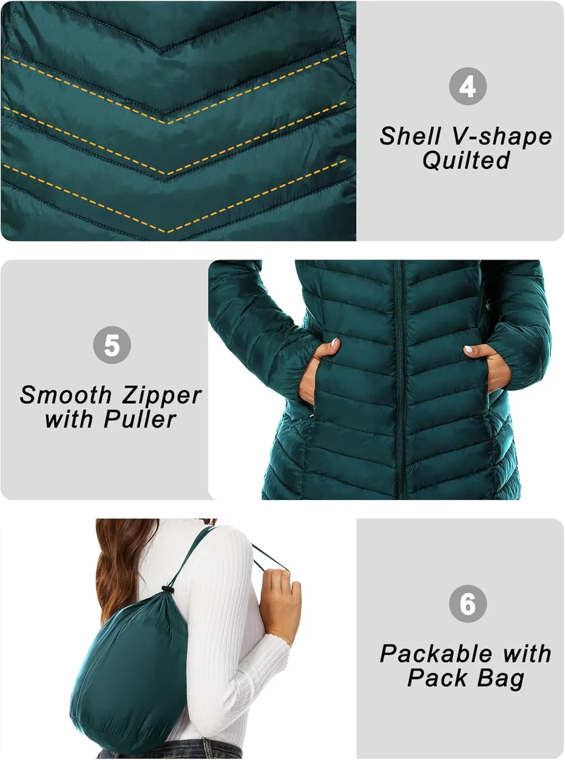 ANOTHER CHOICE Women Puffer Jacket Hooded Warm Lightweight Packable Quilted Puffer Coat Outwear