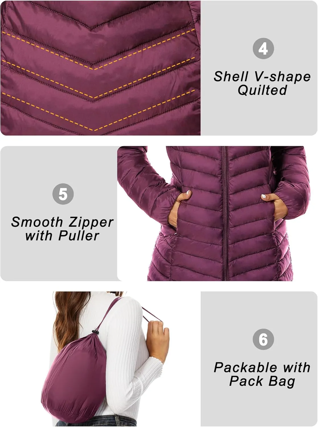 ANOTHER CHOICE Women Puffer Jacket Hooded Warm Lightweight Packable Quilted Puffer Coat Outwear