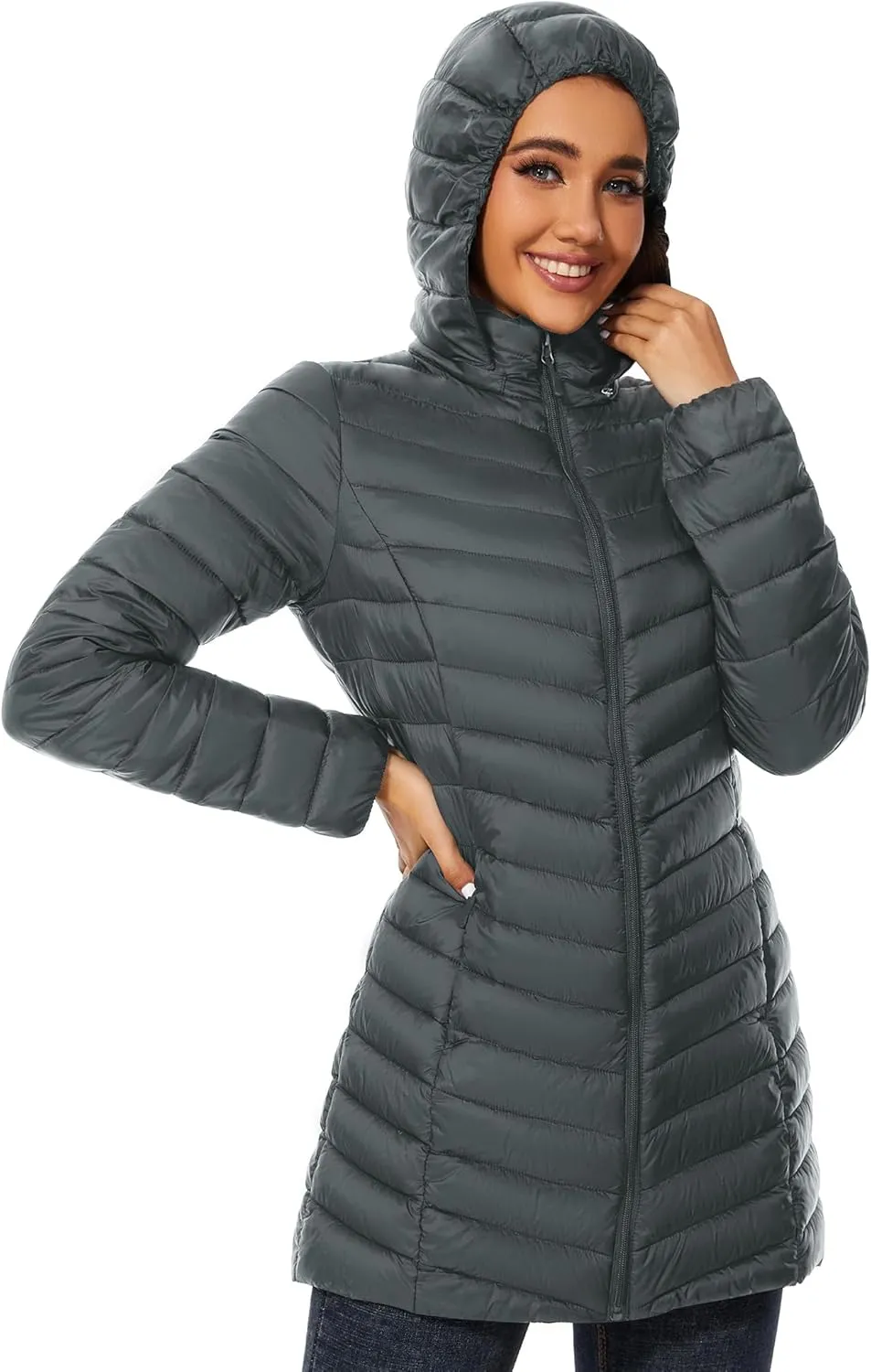 ANOTHER CHOICE Women Puffer Jacket Hooded Warm Lightweight Packable Quilted Puffer Coat Outwear