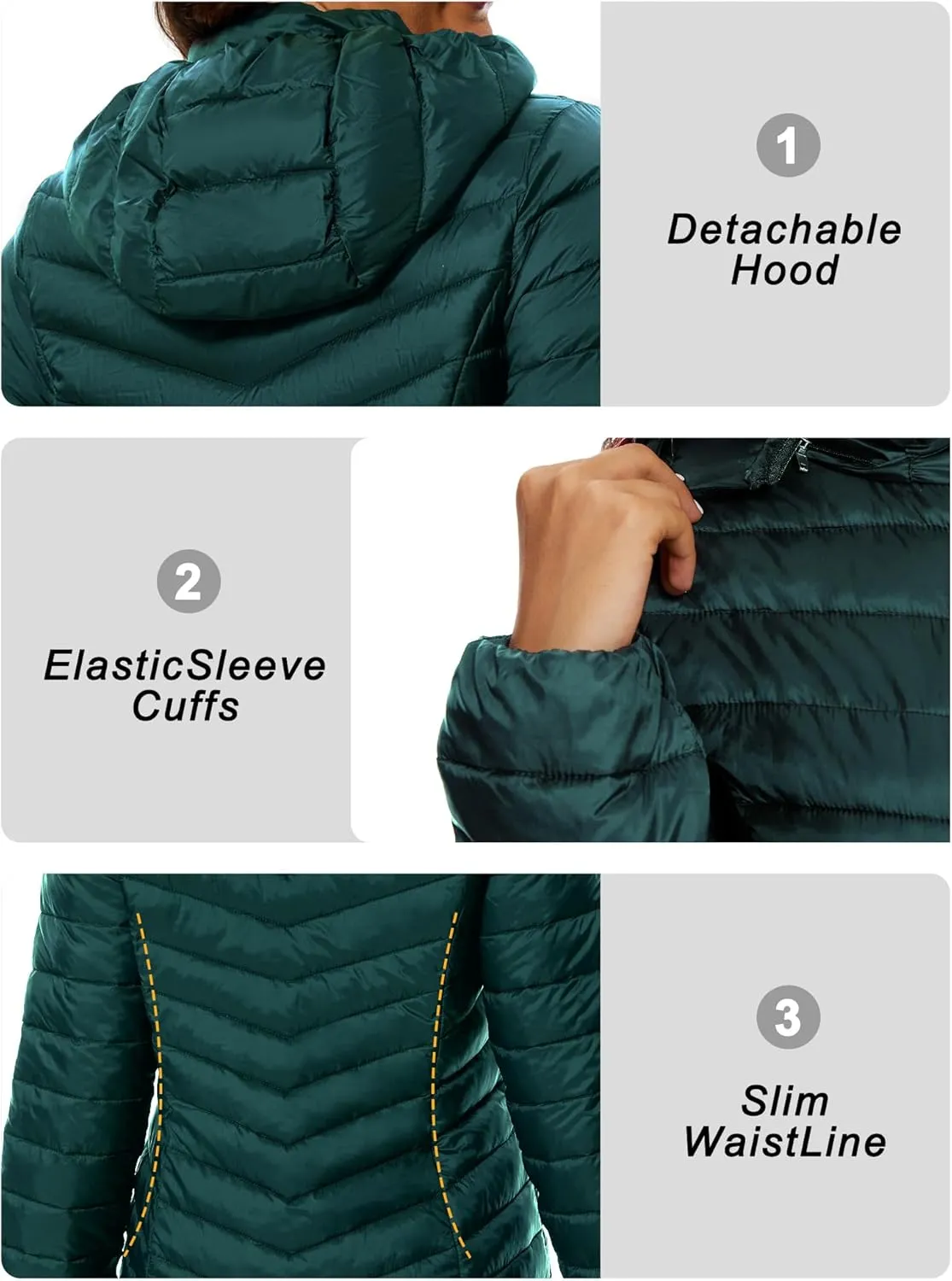 ANOTHER CHOICE Women Puffer Jacket Hooded Warm Lightweight Packable Quilted Puffer Coat Outwear