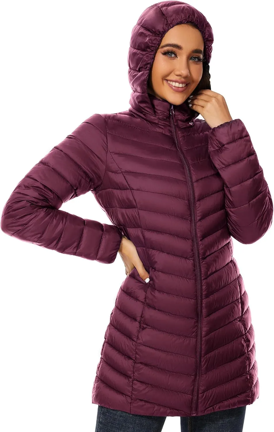 ANOTHER CHOICE Women Puffer Jacket Hooded Warm Lightweight Packable Quilted Puffer Coat Outwear