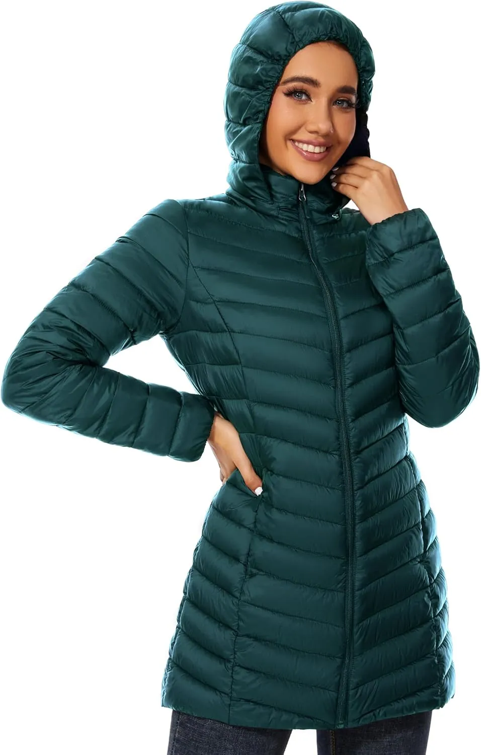 ANOTHER CHOICE Women Puffer Jacket Hooded Warm Lightweight Packable Quilted Puffer Coat Outwear