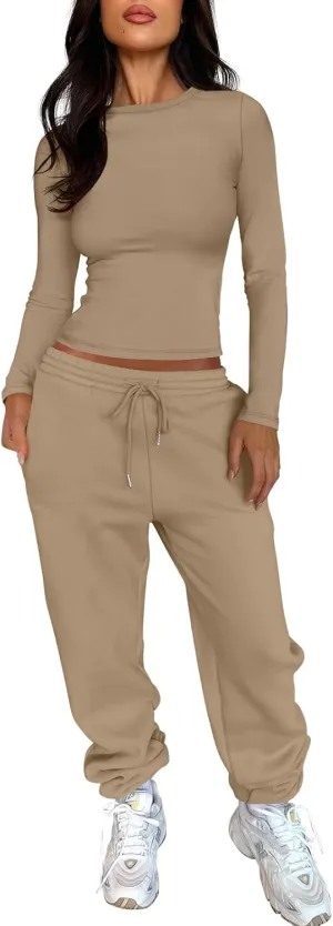 ANRABESS Womens 2 Piece Sweatsuits Long Sleeve Tight Shirt Tops Joggers Fleece Sweatpants Sets 2024 Fall Sweat Lounge Outfits