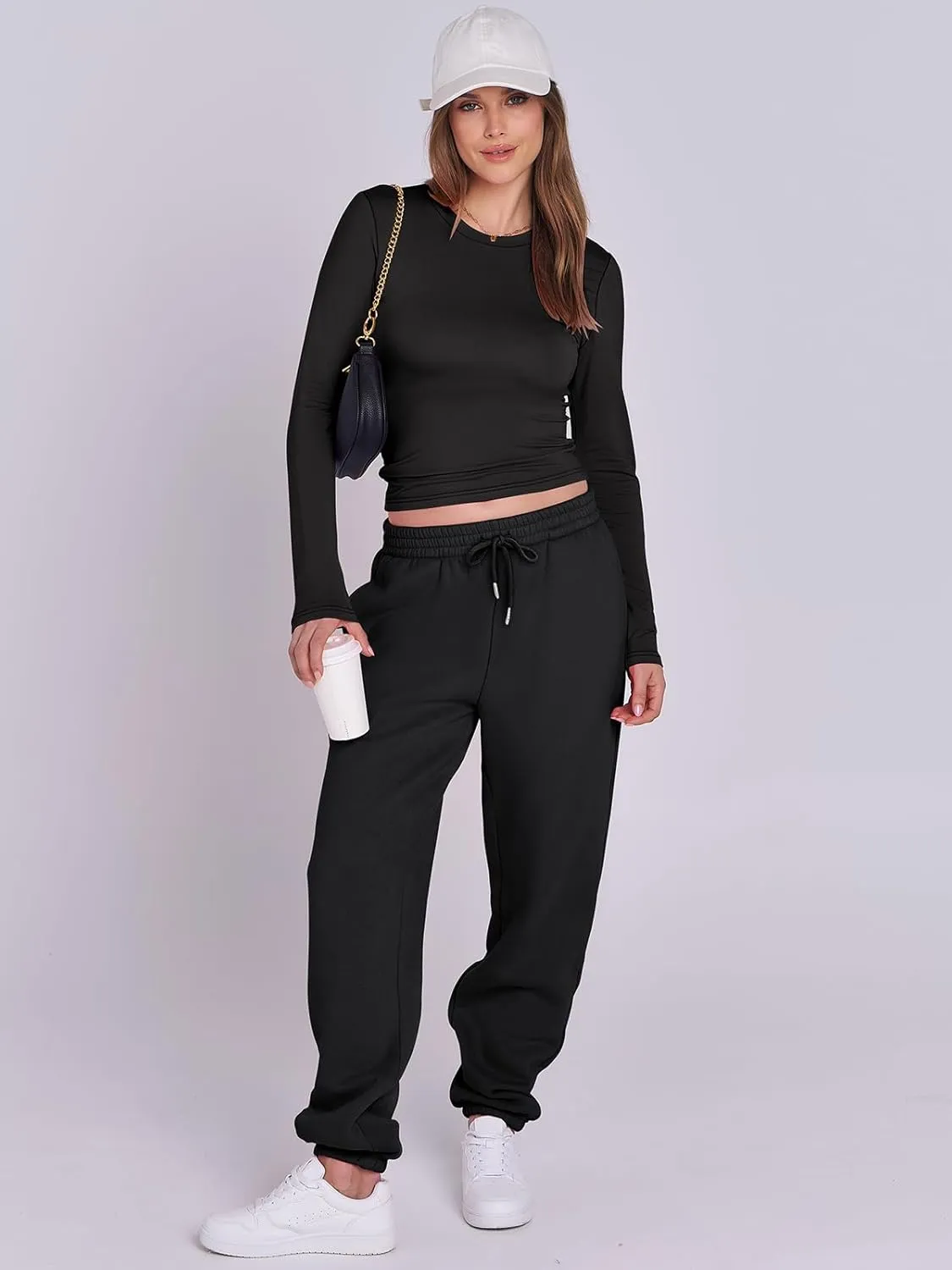 ANRABESS Womens 2 Piece Sweatsuits Long Sleeve Tight Shirt Tops Joggers Fleece Sweatpants Sets 2024 Fall Sweat Lounge Outfits