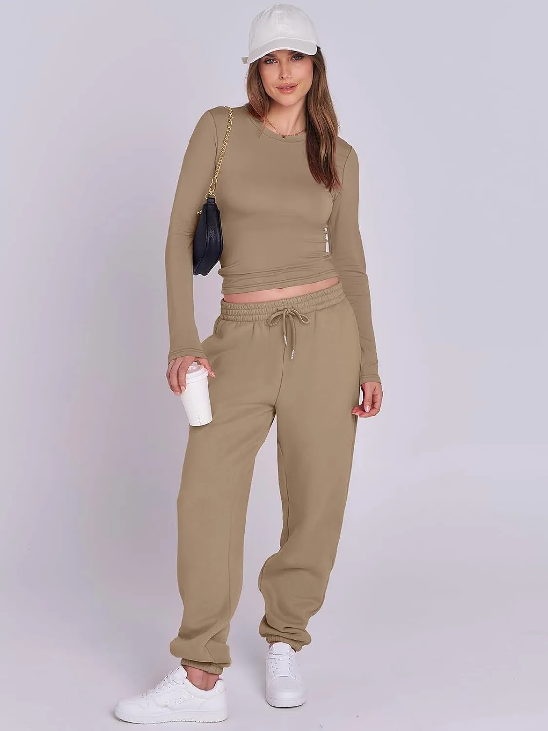ANRABESS Womens 2 Piece Sweatsuits Long Sleeve Tight Shirt Tops Joggers Fleece Sweatpants Sets 2024 Fall Sweat Lounge Outfits