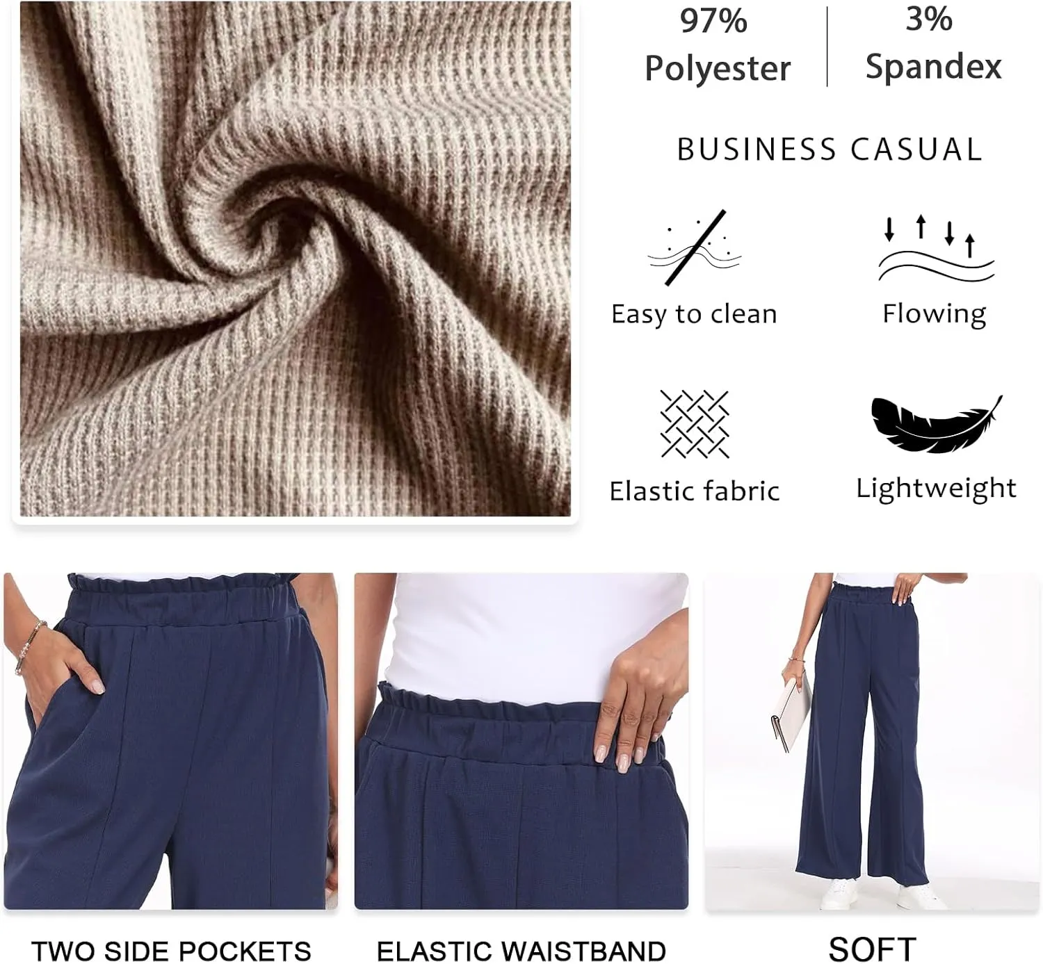 Anyally Womens Loose Wide Leg Pants Business Casual Elastic Waisted Palazzo Harem Pants with Pockets Work Trousers