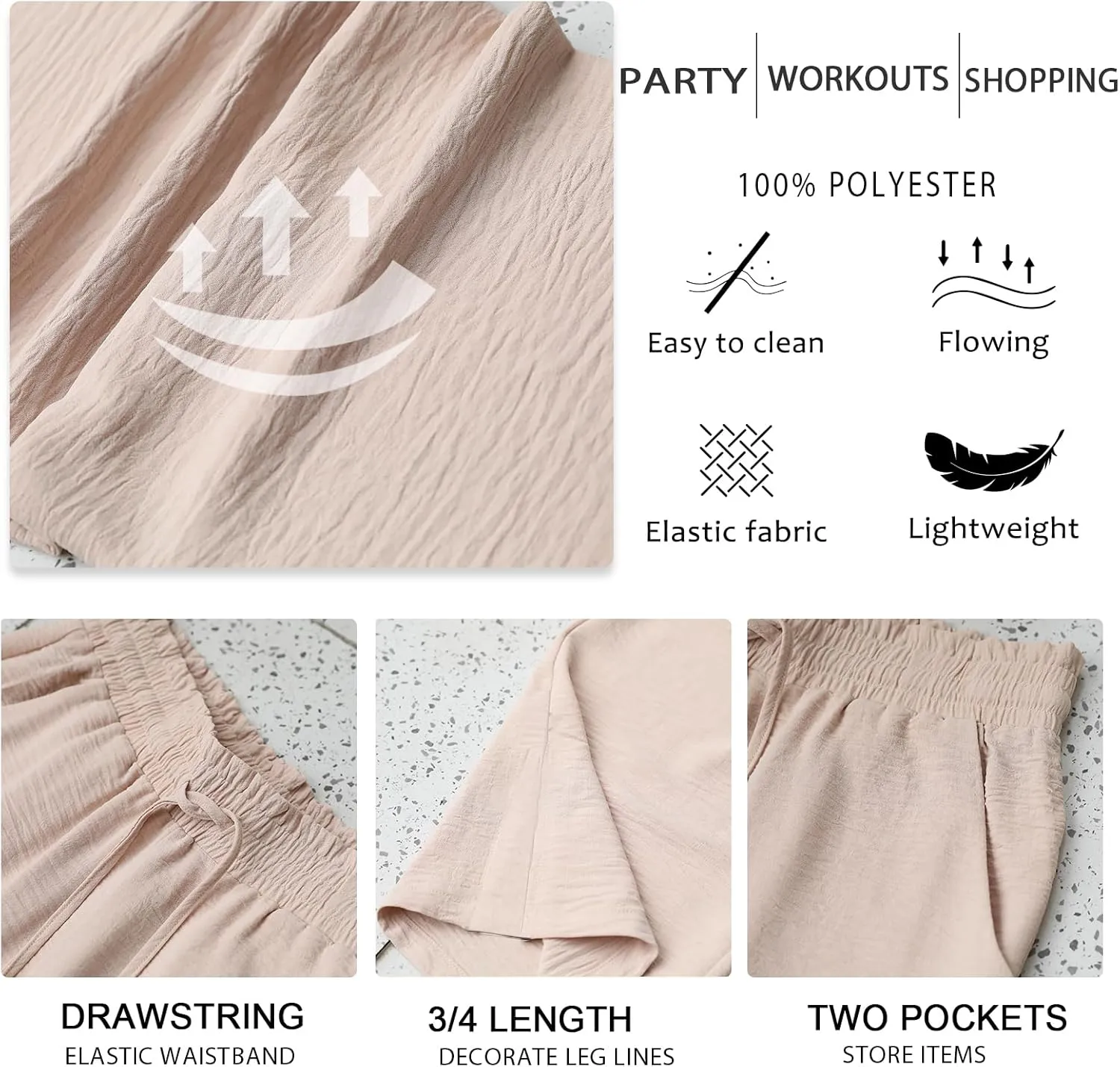 Anyhold Womens Capri Pants Loose High Waisted Wide Leg Lounge Pants Drawstring Casual Swiss Dot Palazzo Trousers with Pockets