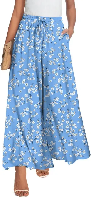 Aodemo Womens Wide Leg Pants Drawstring Trousers Loose Palazzo Casual Beach High Waist Flowy Pants with Pockets
