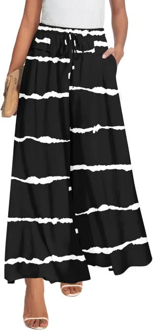 Aodemo Womens Wide Leg Pants Drawstring Trousers Loose Palazzo Casual Beach High Waist Flowy Pants with Pockets