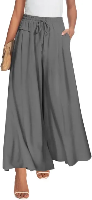 Aodemo Womens Wide Leg Pants Drawstring Trousers Loose Palazzo Casual Beach High Waist Flowy Pants with Pockets