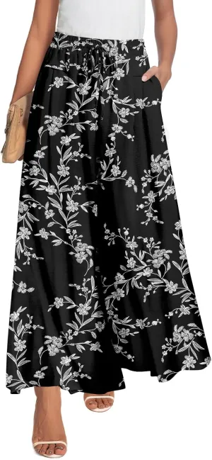 Aodemo Womens Wide Leg Pants Drawstring Trousers Loose Palazzo Casual Beach High Waist Flowy Pants with Pockets