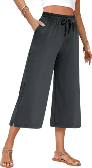 AURUZA Women's Capri Pants-Loose Fit, High-Waisted, Wide Leg Lounge Trousers Palazzo with Pocketsfor Yoga and Casual
