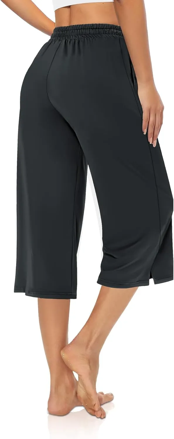 AURUZA Women's Capri Pants-Loose Fit, High-Waisted, Wide Leg Lounge Trousers Palazzo with Pocketsfor Yoga and Casual