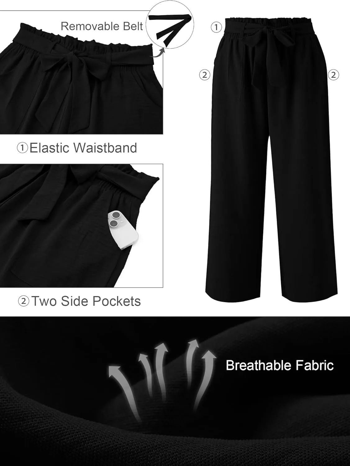 AusLook Women's Plus Size Wide Leg Lounge Pants with Pockets High Waisted Palazzo Adjustable Tie Knot Flowy Trousers